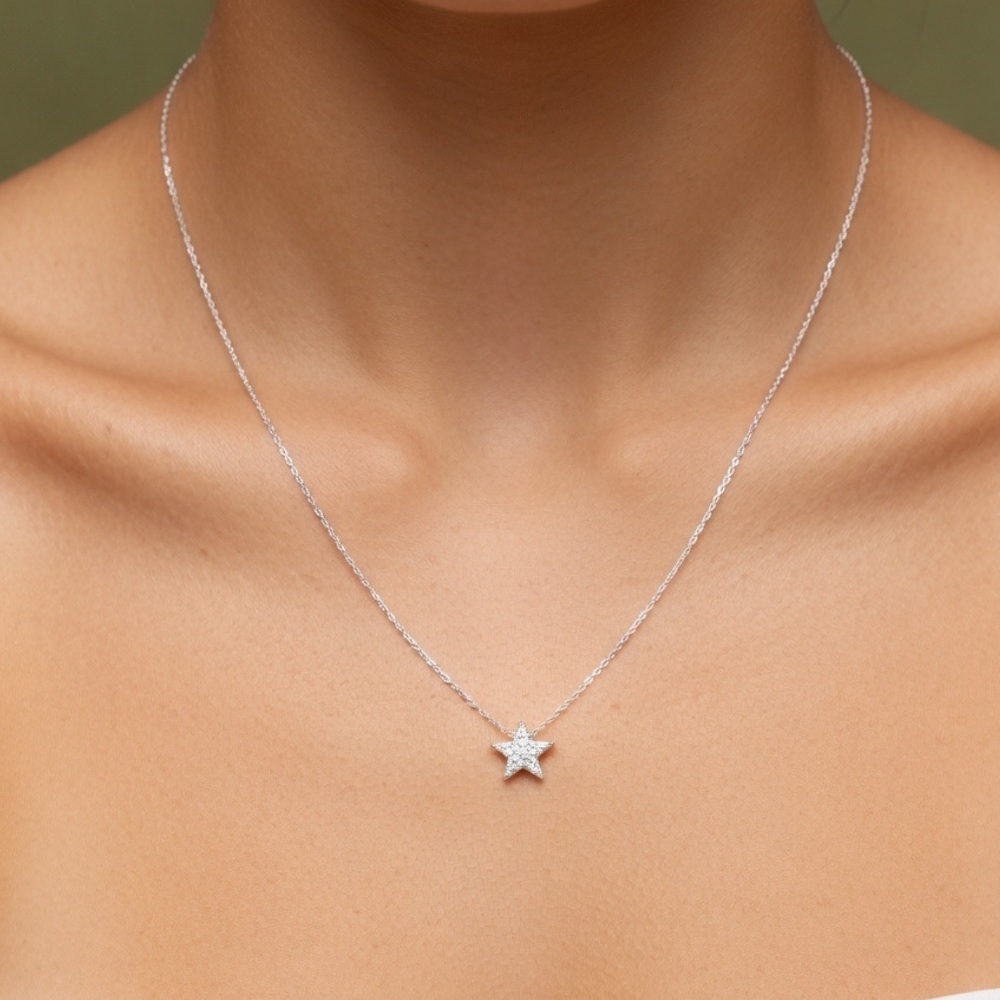 Estella Bartlett 14kt White Gold Diamond Star Pave 16in Necklace Pendant